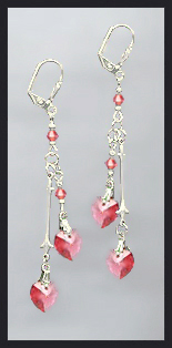Coral Sunset Crystal Heart Drop Earrings