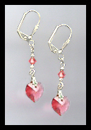 Coral Sunset Crystal Heart Earrings