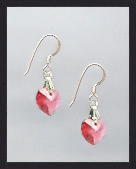 Tiny Coral Crystal Heart Earrings