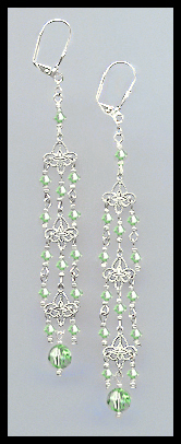 4" Peridot Green Crystal Chandelier Earrings Earrings