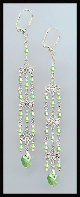 4" Peridot Green Crystal Heart Earrings Earrings