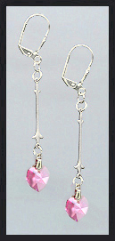 Swarovski Rose Pink Crystal Heart Drop Earrings