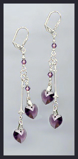 Amethyst Purple Crystal Heart Drop Earrings
