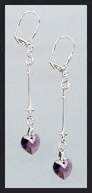 Swarovski Purple Crystal Heart Drop Earrings