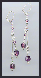 Silver Amethyst Purple Crystal Drop Earrings