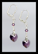 Purple Crystal Heart Earrings