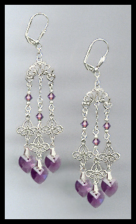Filigree Amethyst Purple Heart Earrings