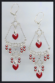 Ruby Red Heart Chandelier Earrings