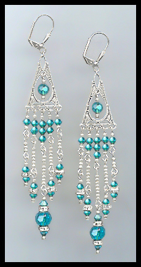 Long Teal Blue Crystal Chandelier Earrings