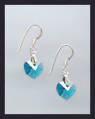 Tiny Teal Blue Crystal Heart Earrings